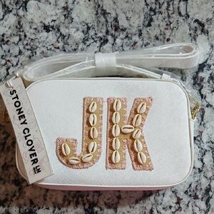 Stoney Clover White Crossbody Bag with JK Natural Shell Embroidery New With Tags